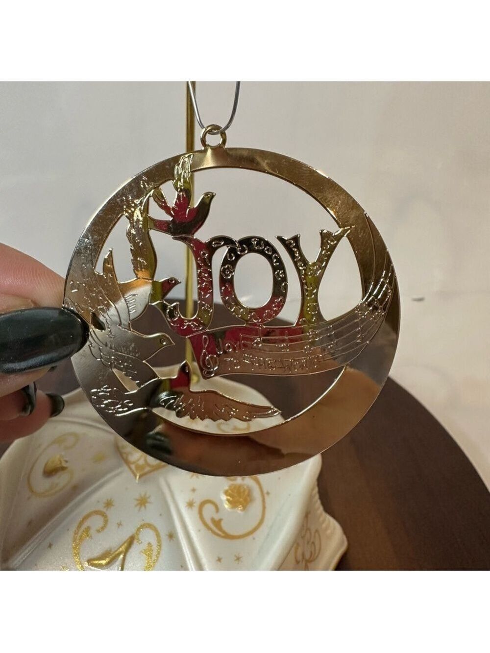 “Joy to the World” Christmas Ornament Gold-Tone Die-Cut Brass 1980